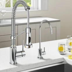 KRAUS Bolden Commercial Style Pull-Down Kitchen Faucet and Purita Water Filter Faucet Combo in Chrome