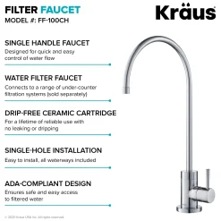 KRAUS Bolden Commercial Style Pull-Down Kitchen Faucet and Purita Water Filter Faucet Combo in Chrome
