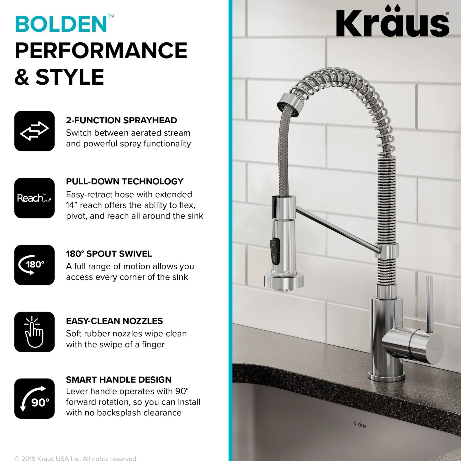 KRAUS Bolden 18-Inch Commercial Kitchen Faucet with Pull-Down Sprayhead in Chrome
