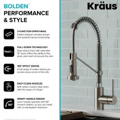 KRAUS Bolden 18-Inch Commercial Kitchen Faucet with Pull-Down Sprayhead in Stainless Steel/Chrome