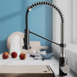 KRAUS Bolden 18-Inch Commercial Kitchen Faucet with Pull-Down Sprayhead in Stainless Steel/Matte Black