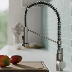 KRAUS Bolden 18-Inch Commercial Kitchen Faucet with Pull-Down Sprayhead in Spot Free Stainless Steel/Chrome