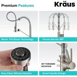 KRAUS Bolden 18-Inch Commercial Kitchen Faucet with Pull-Down Sprayhead in Spot Free Stainless Steel/Chrome