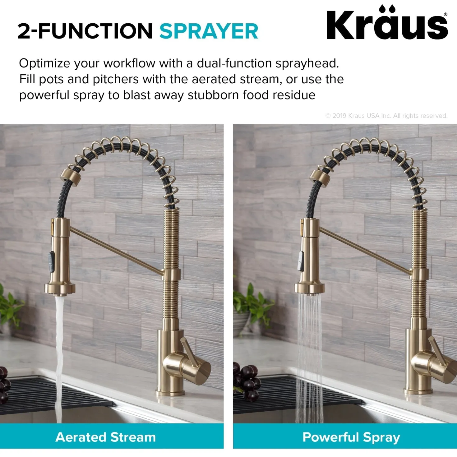 KRAUS Bolden 18-Inch Commercial Kitchen Faucet with Pull-Down Sprayhead in Brushed Gold