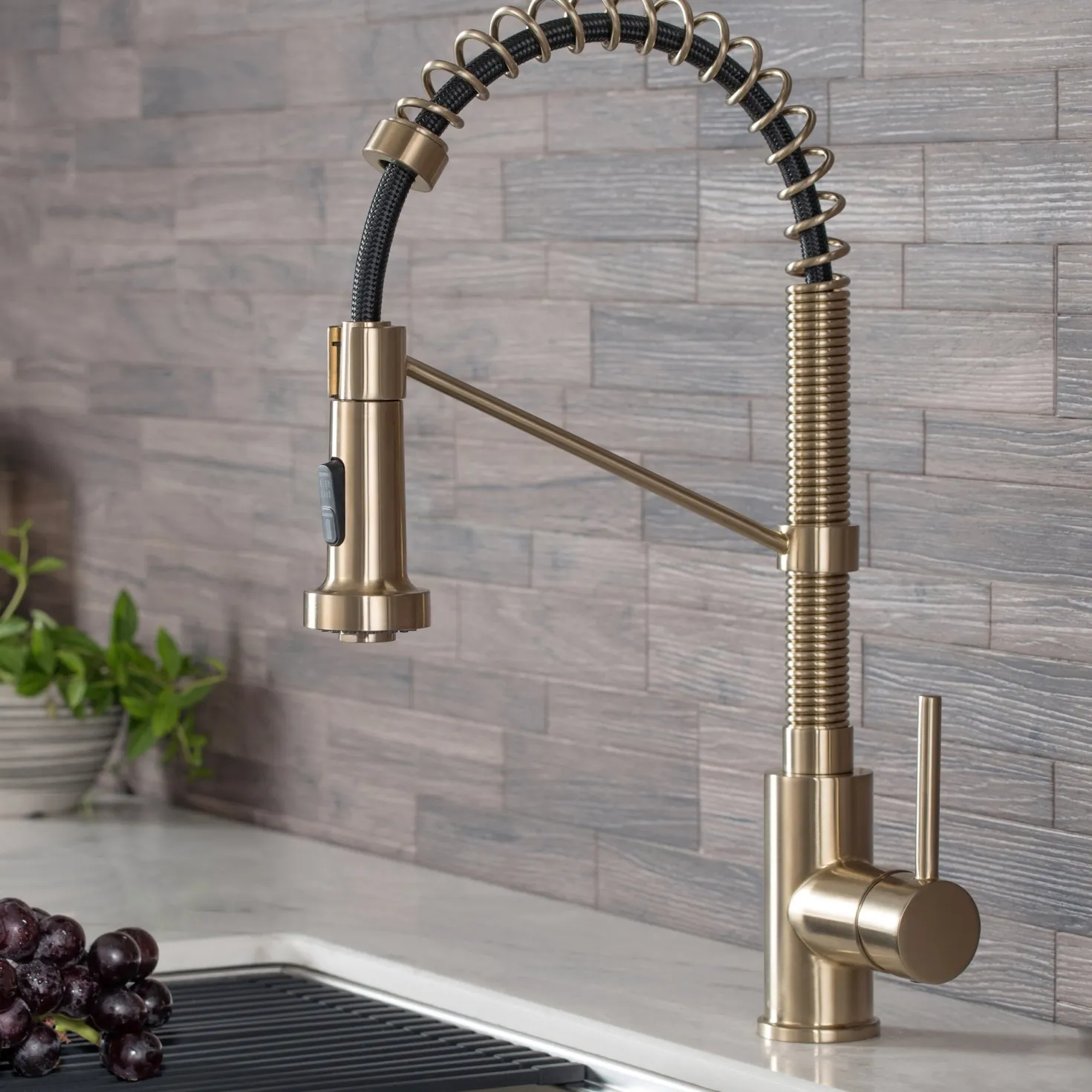 KRAUS Bolden 18-Inch Commercial Kitchen Faucet with Pull-Down Sprayhead in Brushed Gold