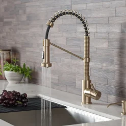 KRAUS Bolden 18-Inch Commercial Kitchen Faucet with Pull-Down Sprayhead in Brushed Gold