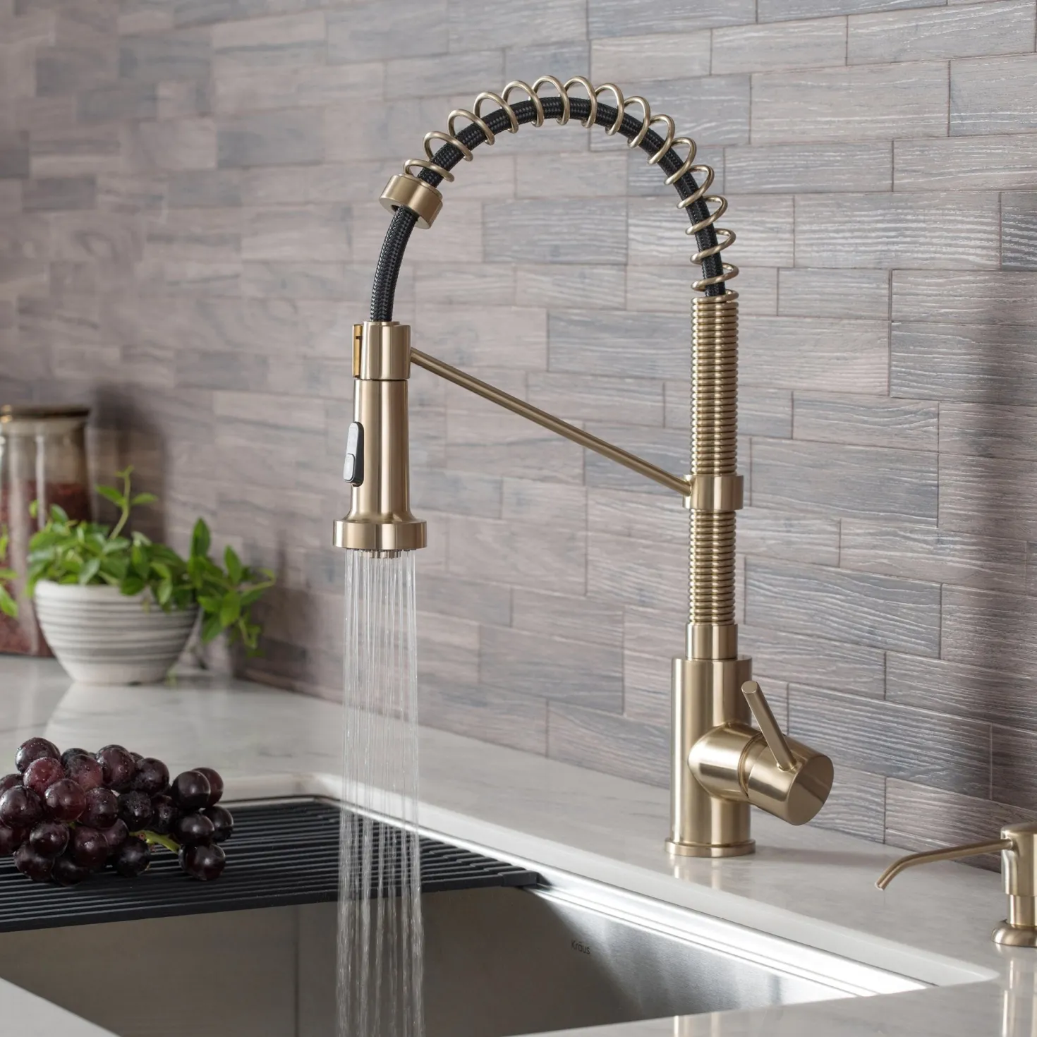 KRAUS Bolden 18-Inch Commercial Kitchen Faucet with Pull-Down Sprayhead in Brushed Gold