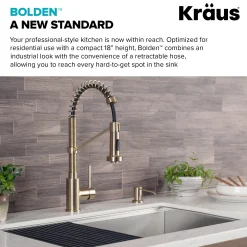 KRAUS Bolden 18-Inch Commercial Kitchen Faucet with Pull-Down Sprayhead in Brushed Gold
