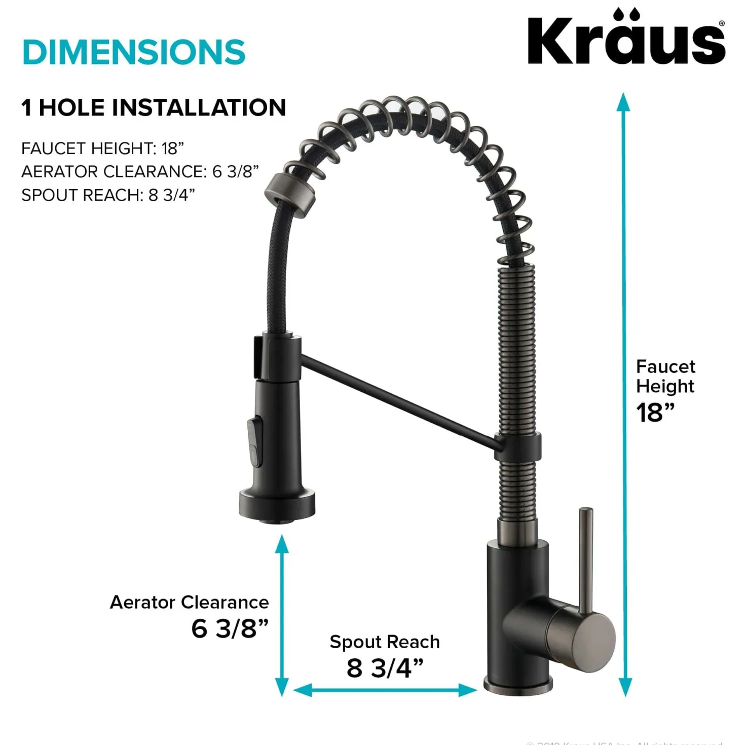 KRAUS Bolden 18-Inch Commercial Kitchen Faucet with Pull-Down Sprayhead in Matte Black/Black Stainless