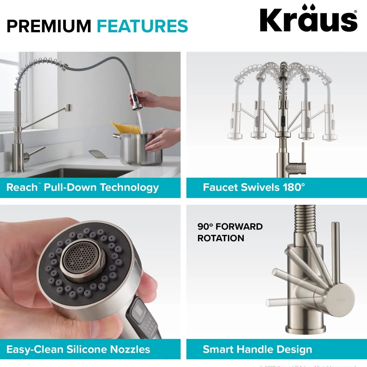 KRAUS Bolden 18-Inch Commercial Kitchen Faucet with Pull-Down Sprayhead in Matte Black/Black Stainless