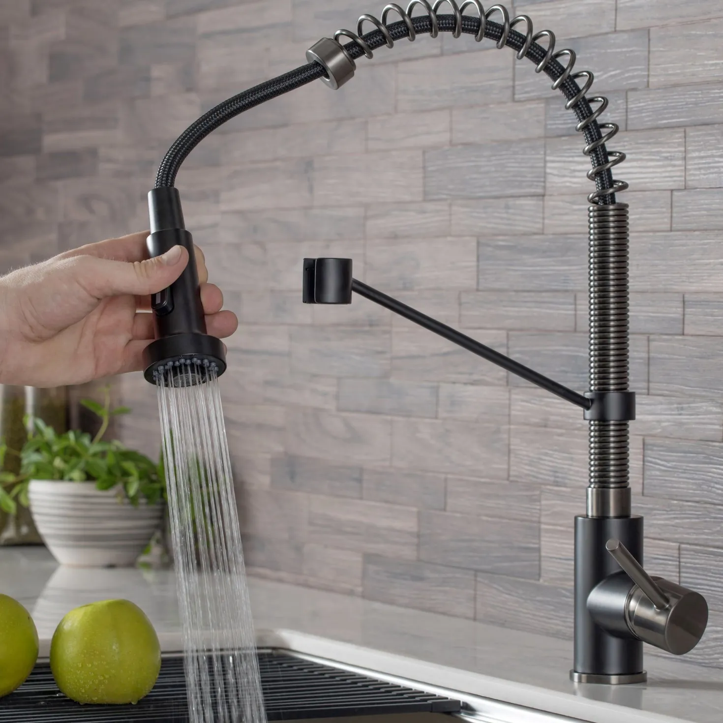 KRAUS Bolden 18-Inch Commercial Kitchen Faucet with Pull-Down Sprayhead in Matte Black/Black Stainless