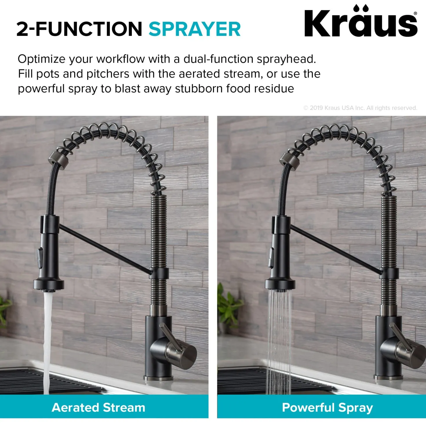 KRAUS Bolden 18-Inch Commercial Kitchen Faucet with Pull-Down Sprayhead in Matte Black/Black Stainless