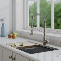 KRAUS Bolden 18-Inch Commercial Kitchen Faucet with Soap Dispenser in Spot Free Stainless Steel