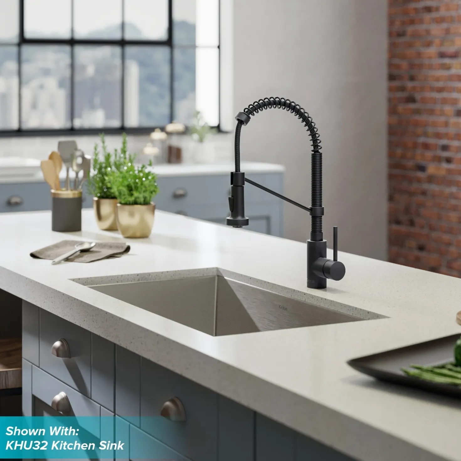 KRAUS Bolden 18-Inch Commercial Kitchen Faucet with Soap Dispenser in Matte Black