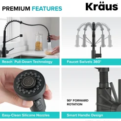 KRAUS Bolden 18-Inch Commercial Kitchen Faucet with Soap Dispenser in Matte Black