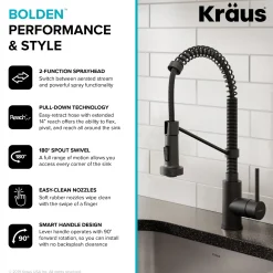 KRAUS Bolden 18-Inch Commercial Kitchen Faucet with Soap Dispenser in Matte Black