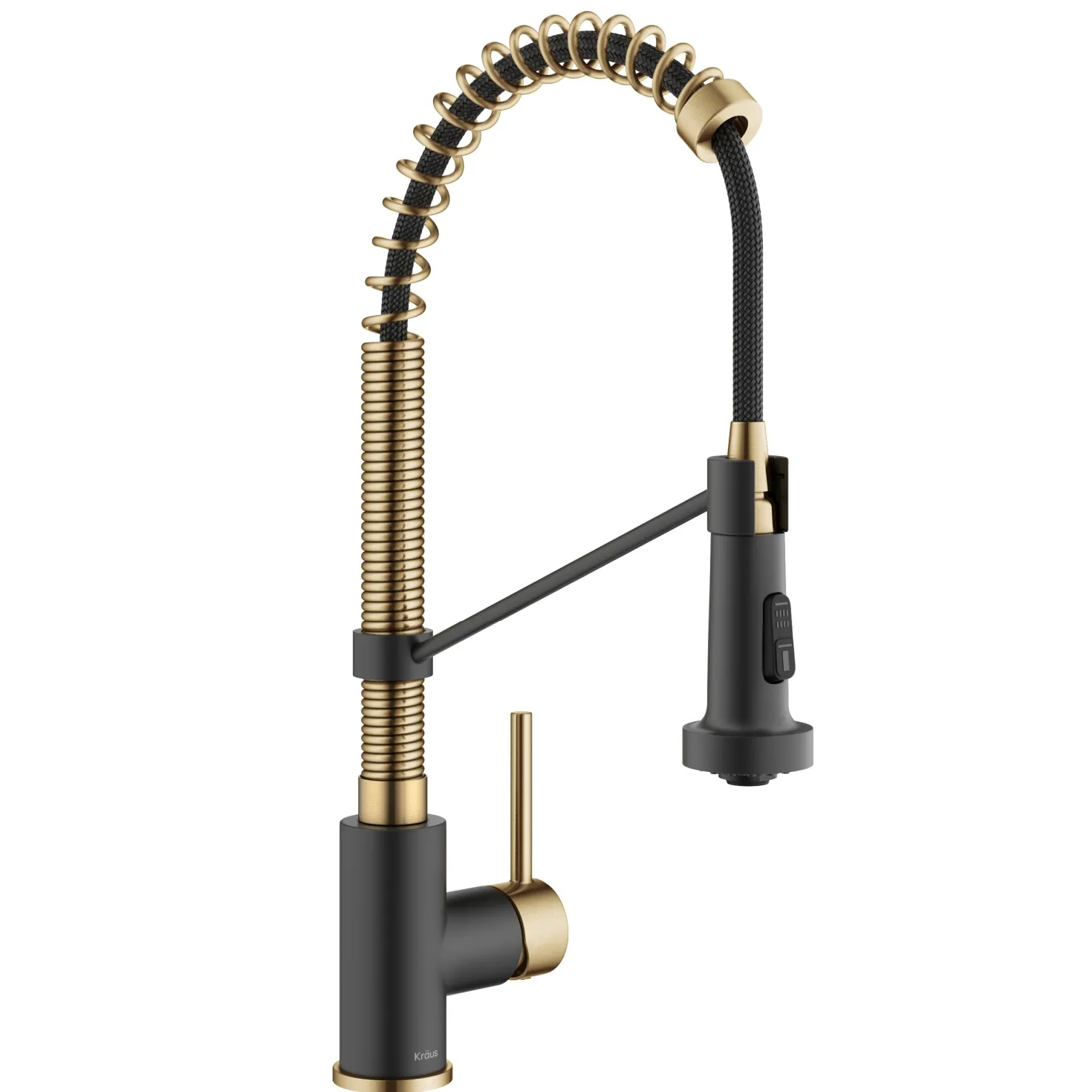 KRAUS Bolden 18-Inch Commercial Kitchen Faucet with Pull-Down Sprayhead in Brushed Brass & Matte Black