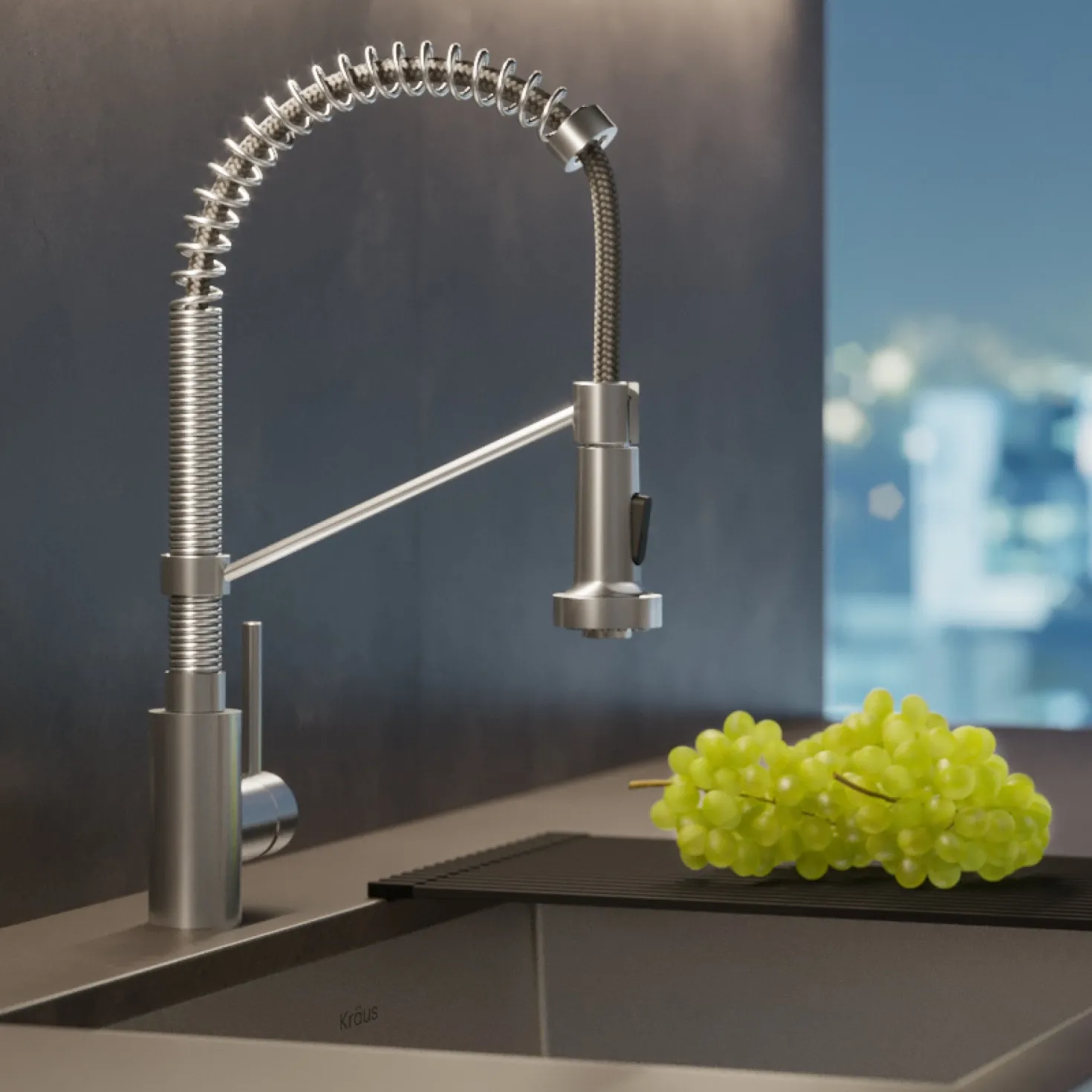 KRAUS Bolden 18-Inch Commercial Kitchen Faucet with Pull-Down Sprayhead in Stainless Steel