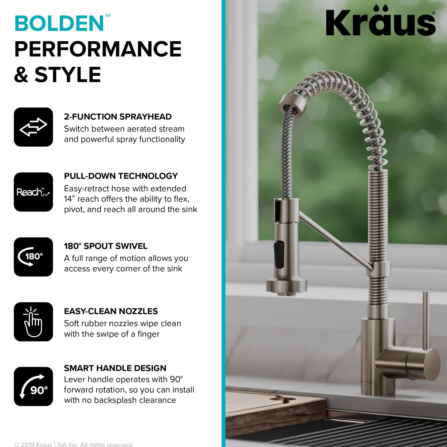 KRAUS Bolden 18-Inch Commercial Kitchen Faucet with Pull-Down Sprayhead in Stainless Steel