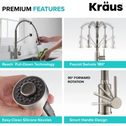KRAUS Bolden 18-Inch Commercial Kitchen Faucet with Pull-Down Sprayhead in Stainless Steel