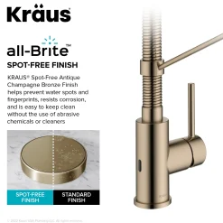 KRAUS Bolden Touchless Pull-Down Single Handle Faucet in Spot Free Antique Champagne Bronze