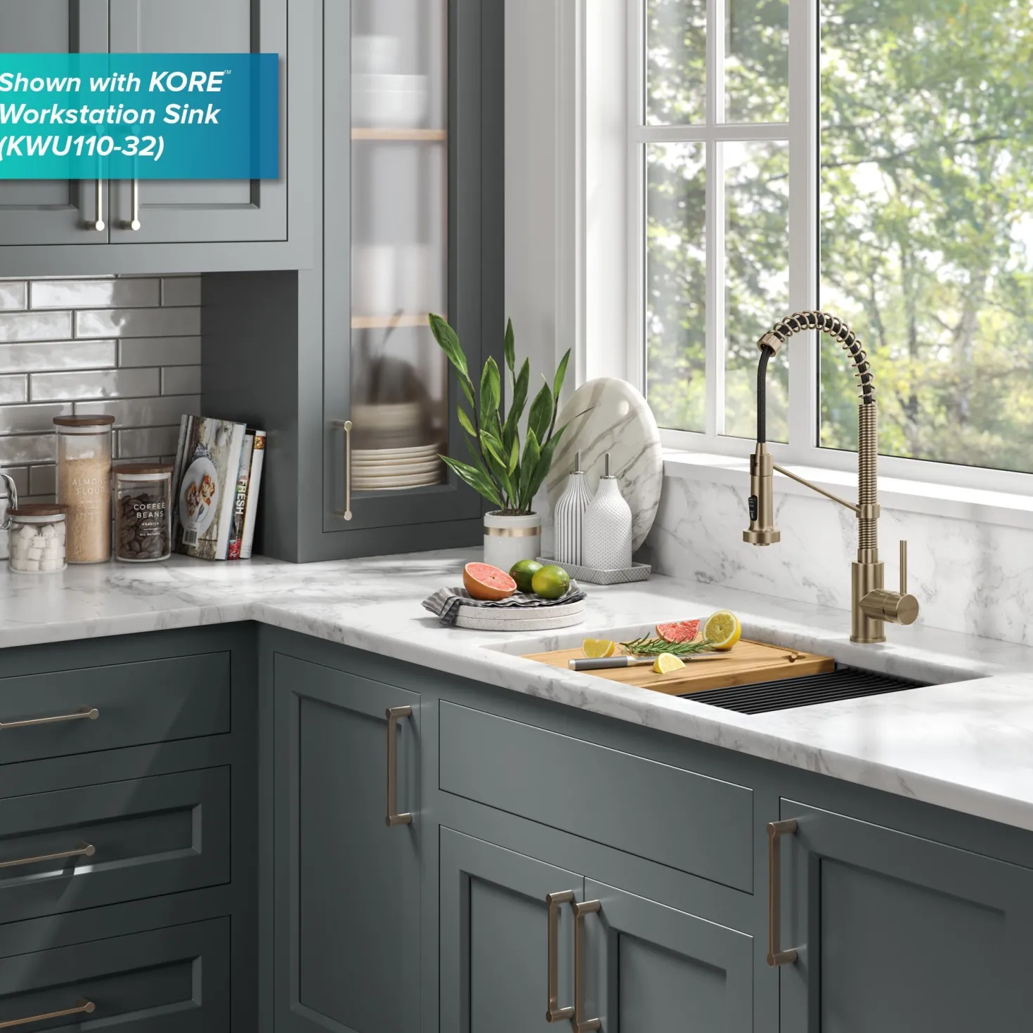 KRAUS Bolden Touchless Pull-Down Single Handle Faucet in Spot Free Antique Champagne Bronze