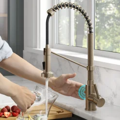 KRAUS Bolden Touchless Pull-Down Single Handle Faucet in Spot Free Antique Champagne Bronze