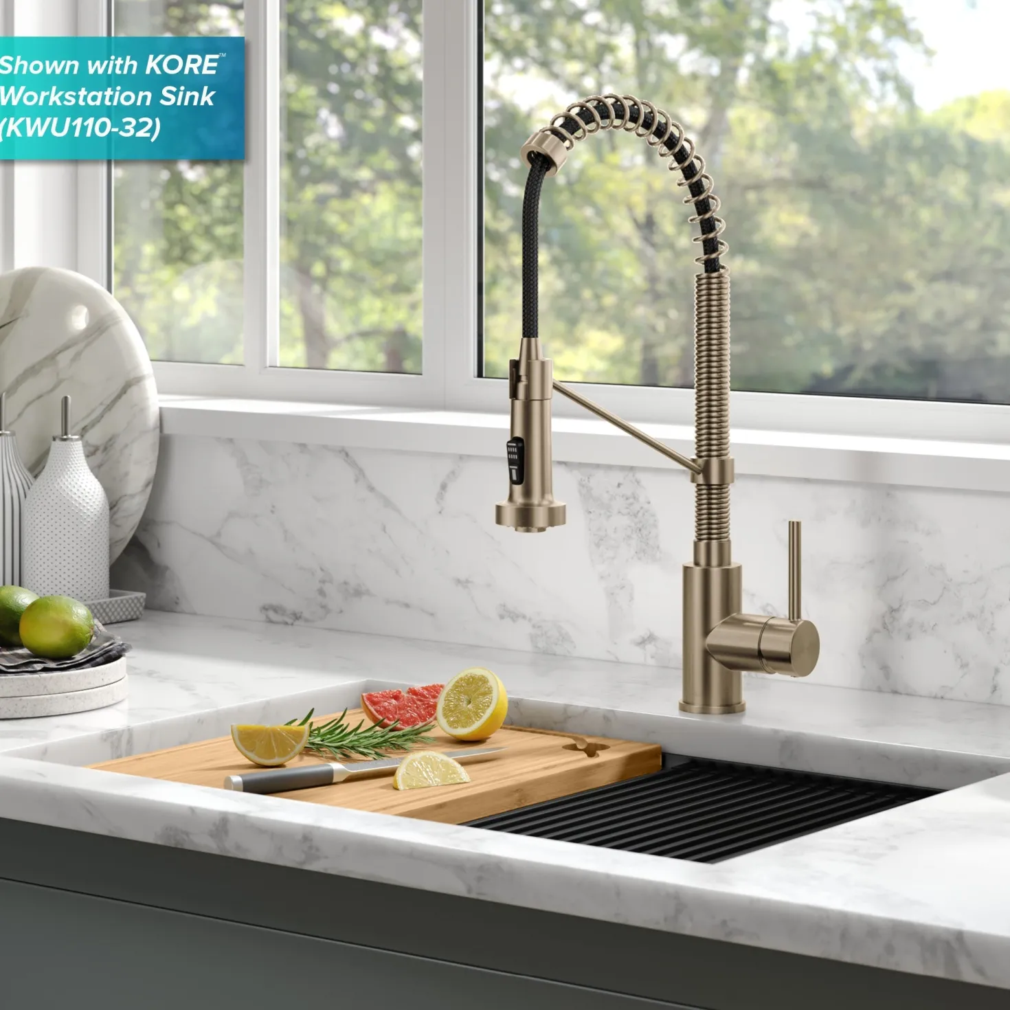 KRAUS Bolden Touchless Pull-Down Single Handle Faucet in Spot Free Antique Champagne Bronze