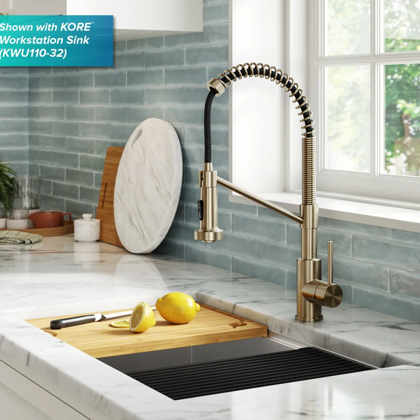 KRAUS Bolden Touchless Pull-Down Single Handle Faucet in Spot Free Antique Champagne Bronze