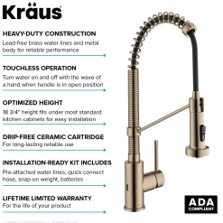 KRAUS Bolden Touchless Pull-Down Single Handle Faucet in Spot Free Antique Champagne Bronze
