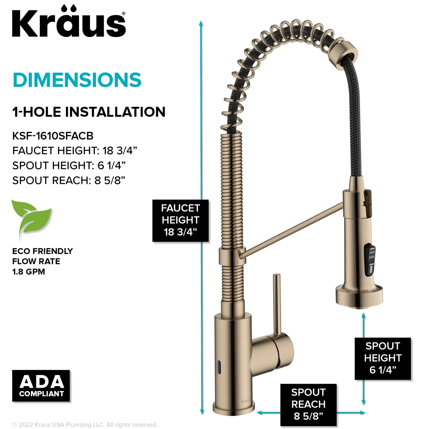 KRAUS Bolden Touchless Pull-Down Single Handle Faucet in Spot Free Antique Champagne Bronze