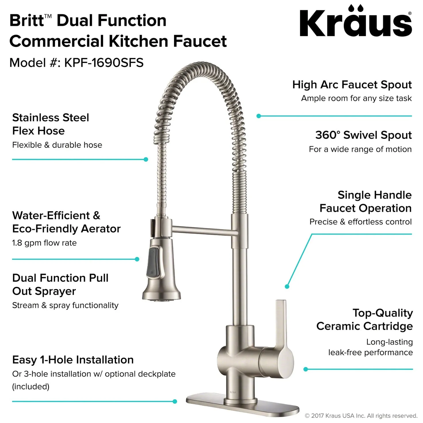 KRAUS Britt Commercial Style Kitchen Faucet in All-Brite Spot Free Stainless Steel