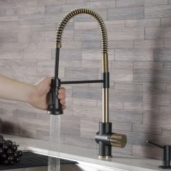 KRAUS Britt Commercial Style Kitchen Faucet in Matte Black/Brushed Gold