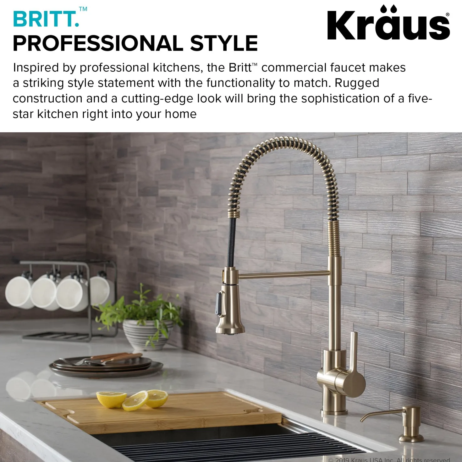 KRAUS Britt Commercial Style Kitchen Faucet in Brushed Gold