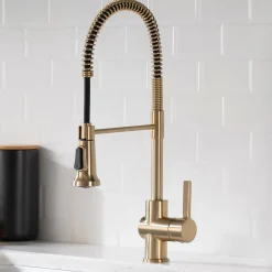 KRAUS Britt Commercial Style Kitchen Faucet in Spot Free Antique Champagne Bronze