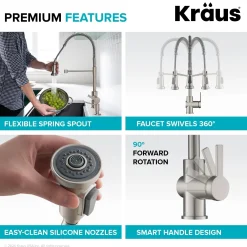 KRAUS Britt Commercial Style Pull-Down Single Handle Kitchen Faucet in Matte Black & Spot Free Black Stainless Steel