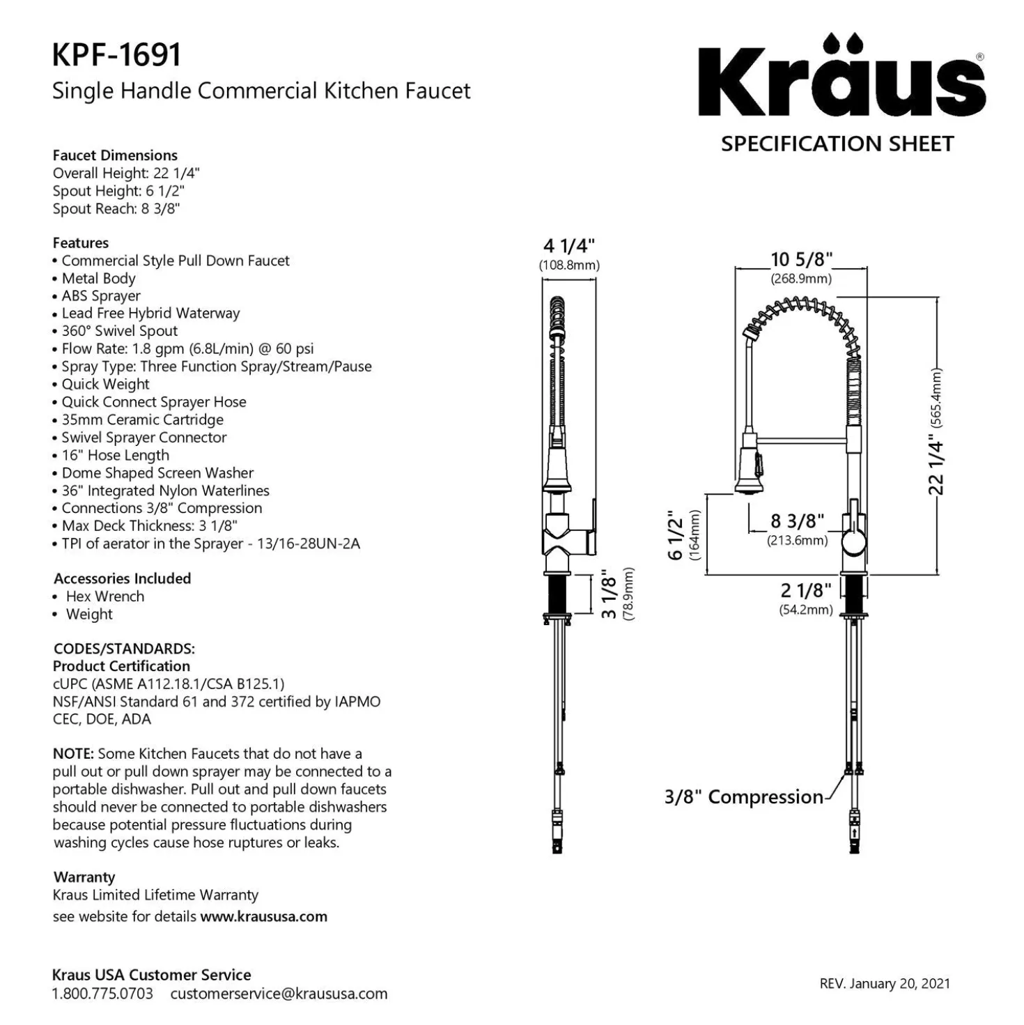 KRAUS Britt Commercial Style Pull-Down Single Handle Kitchen Faucet in Spot-Free Stainless Steel and Matte Black