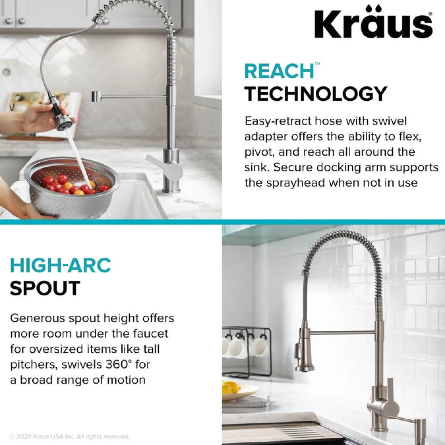 KRAUS Britt Commercial Style Pull-Down Single Handle Kitchen Faucet in Spot-Free Stainless Steel and Matte Black