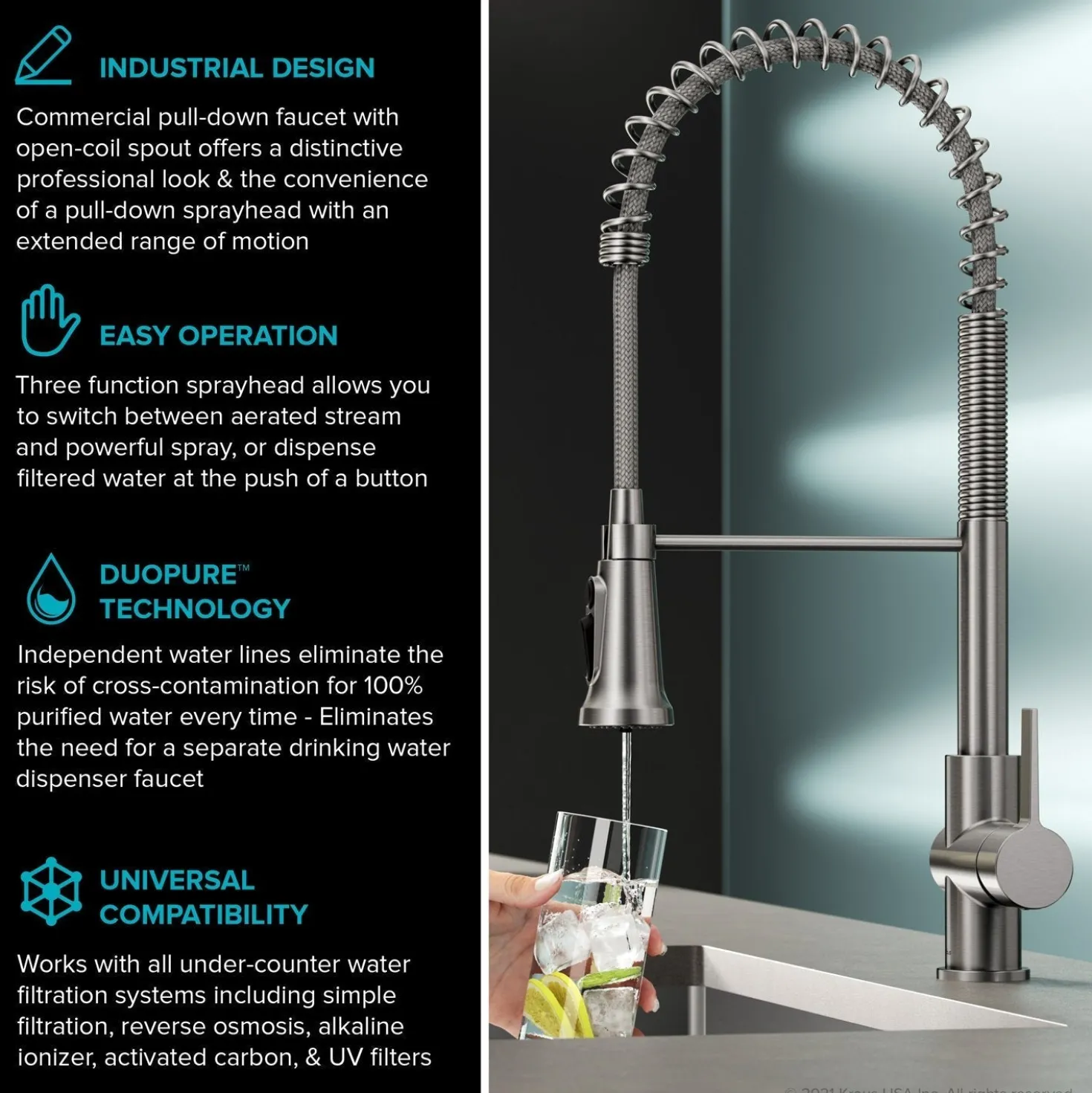 KRAUS Britt Commercial Style Kitchen Faucet with Integrated Water Filter Spout in Spot Free Stainless Steel