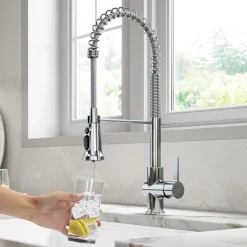 KRAUS Britt Commercial Style Kitchen Faucet with Integrated Water Filter Spout in Chrome