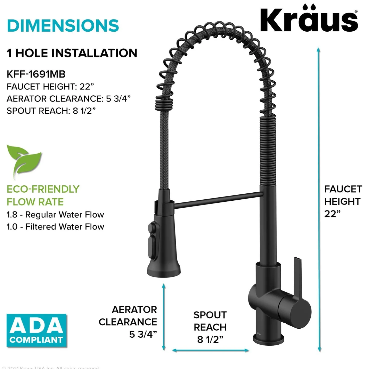 KRAUS Britt Commercial Style Kitchen Faucet with Integrated Water Filter Spout in Matte Black