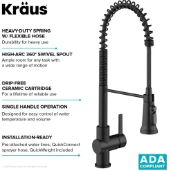 KRAUS Britt Commercial Style Kitchen Faucet with Integrated Water Filter Spout in Matte Black