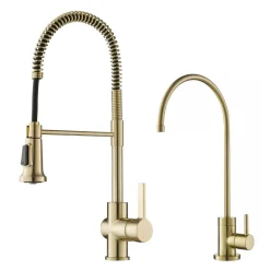 KRAUS Britt Commercial Style Kitchen Faucet and Purita Water Filter Faucet Combo in Spot Free Antique Champagne Bronze