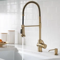KRAUS Britt Commercial Style Kitchen Faucet and Purita Water Filter Faucet Combo in Spot Free Antique Champagne Bronze