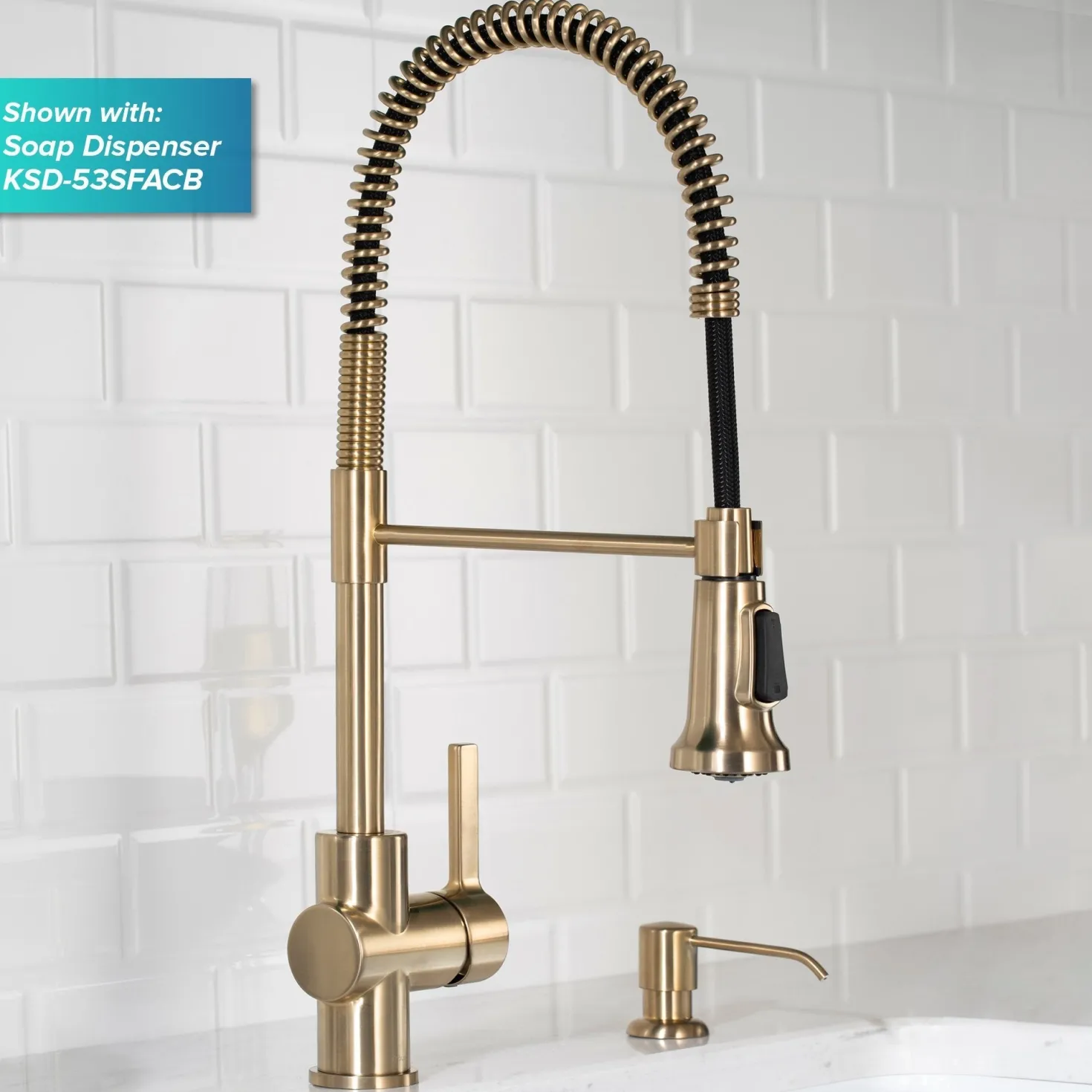 KRAUS Britt Commercial Style Kitchen Faucet and Purita Water Filter Faucet Combo in Spot Free Antique Champagne Bronze