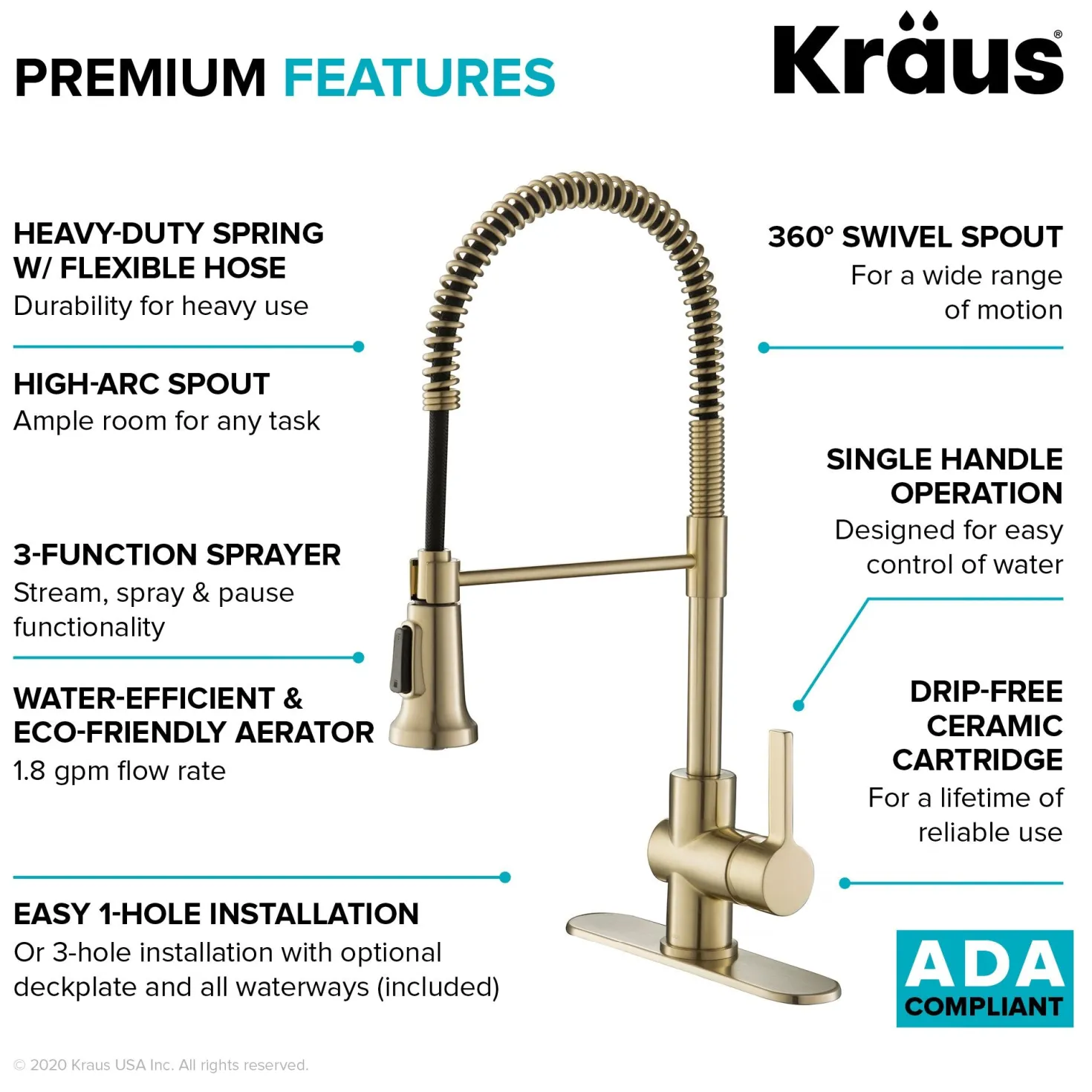 KRAUS Britt Commercial Style Kitchen Faucet and Purita Water Filter Faucet Combo in Spot Free Antique Champagne Bronze