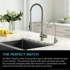 KRAUS Britt Commercial Style Kitchen Faucet and Purita Water Filter Faucet Combo in Spot Free Stainless Steel