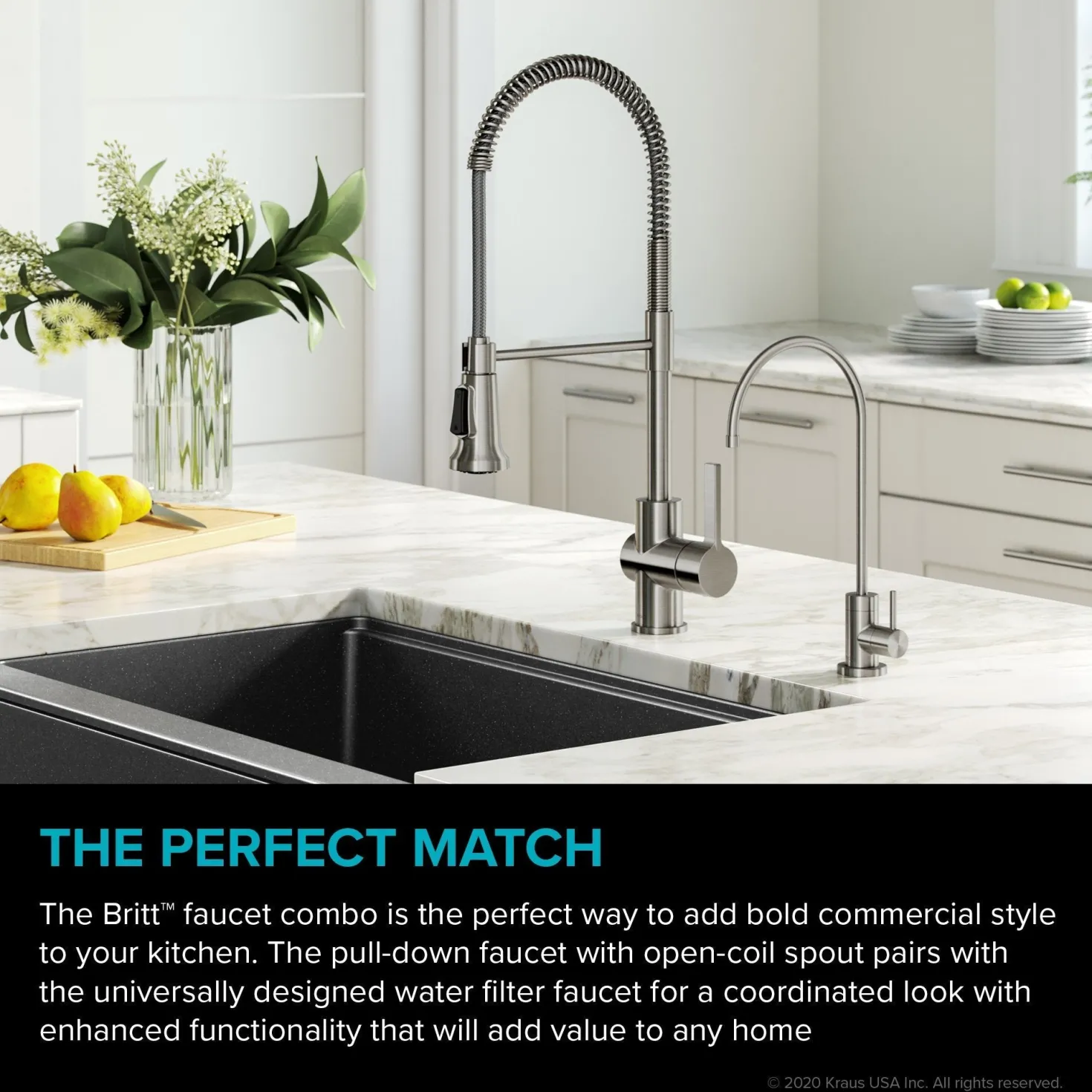 KRAUS Britt Commercial Style Kitchen Faucet and Purita Water Filter Faucet Combo in Spot Free Stainless Steel