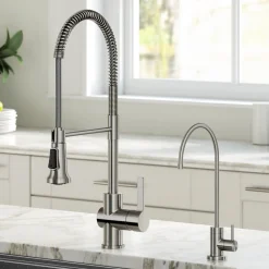 KRAUS Britt Commercial Style Kitchen Faucet and Purita Water Filter Faucet Combo in Spot Free Stainless Steel
