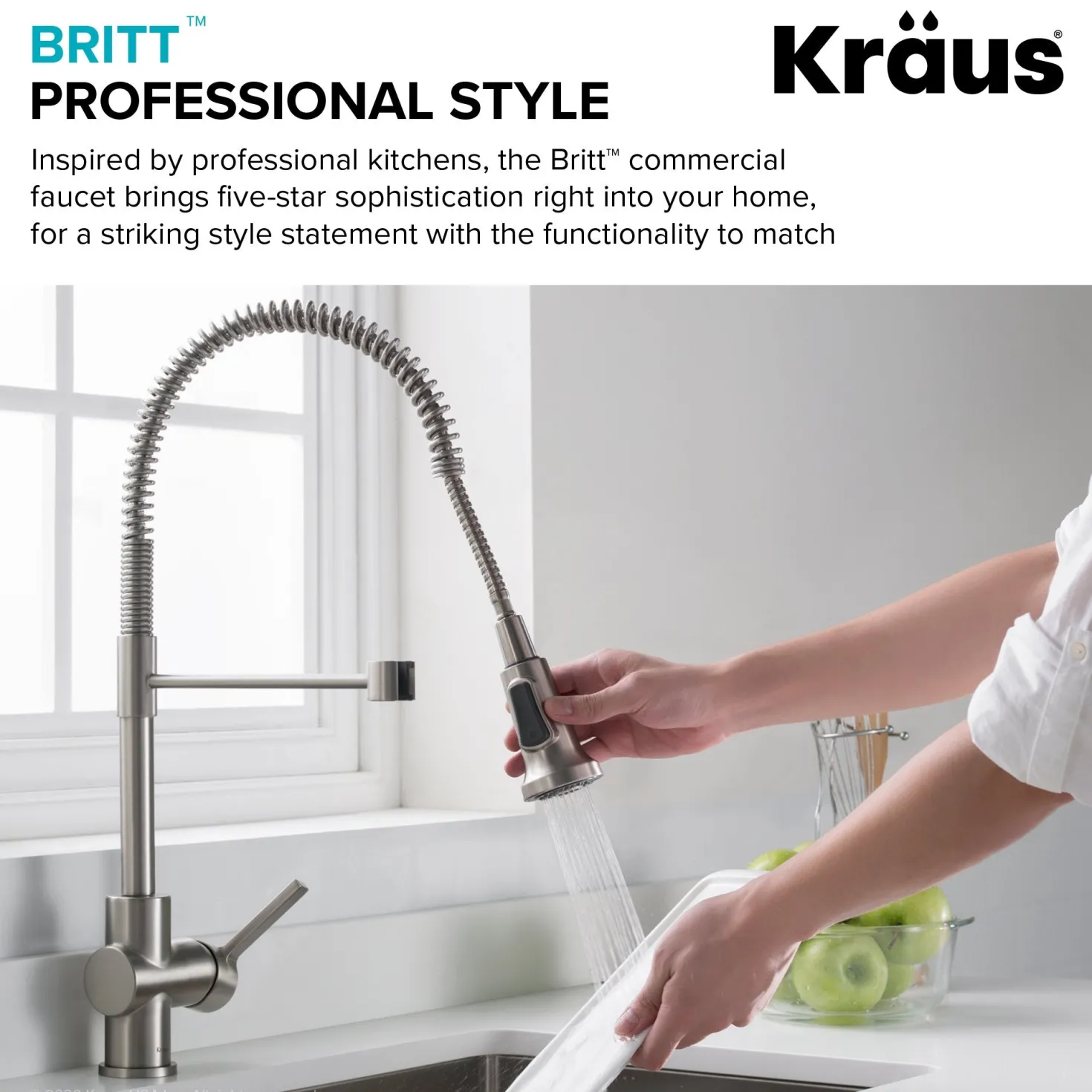 KRAUS Britt Commercial Style Kitchen Faucet and Purita Water Filter Faucet Combo in Spot Free Stainless Steel
